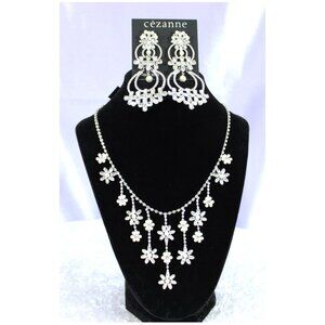 Cézanne Silver-Tone Rhinestone Floral Necklace & Chandelier Earring Set NWT